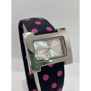 Boca Classics Womens Square Black Pink Polka Dot Watch Works New Battery